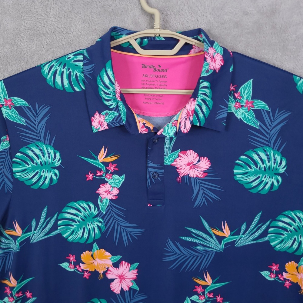 Birdie Bound Polo Shirt Mens 3XL Blue Tropical Floral Golf Performance - Picture 4 of 11